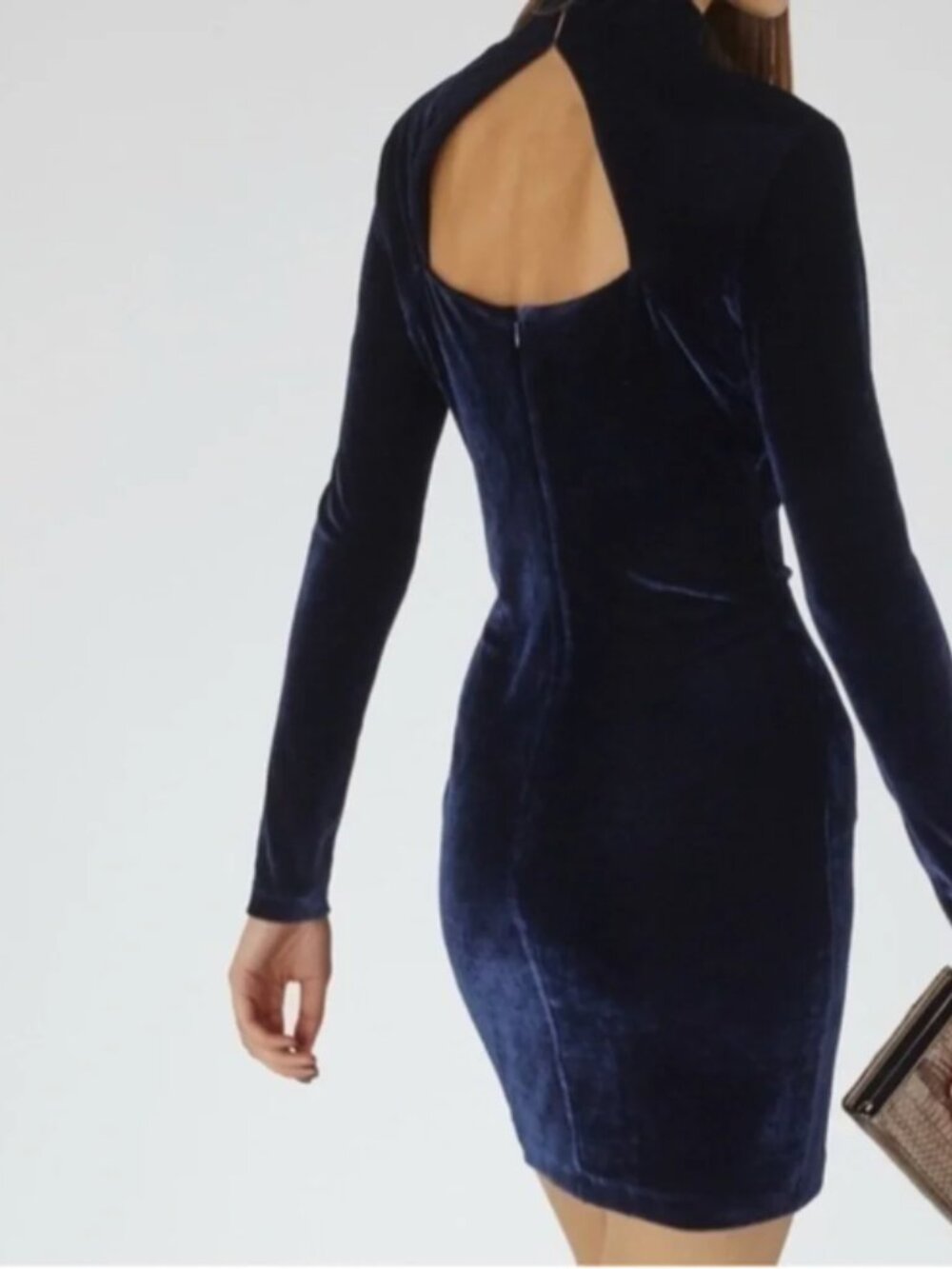 Reiss Greysie Navy Velvet Long Sleeve Body Con Dress – US Size 6 / UK 10